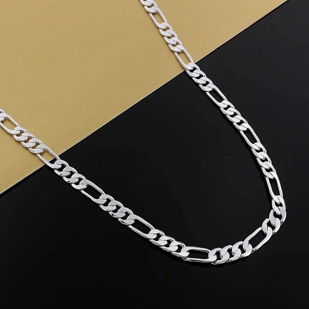Awesome 22 Inch Figaro Chain 6mm Wide, Stamped 925 Solid Sterling Silver - Picture 7 of 7